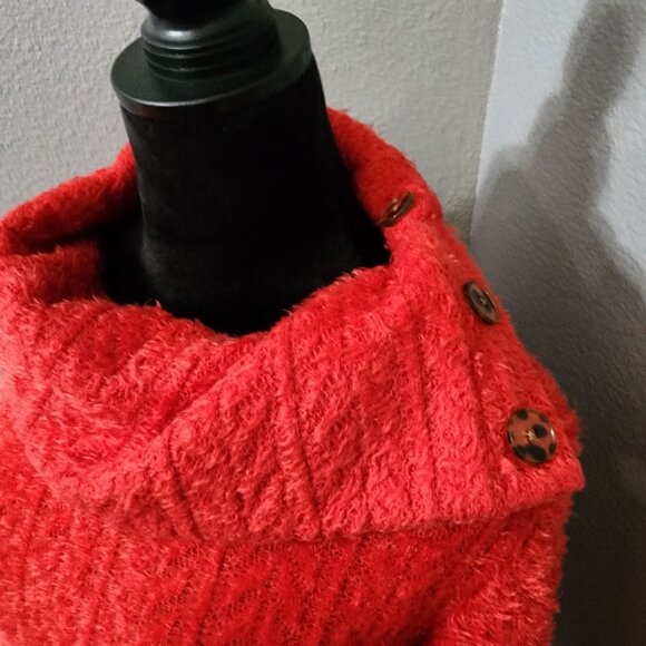 Ruby Rd. Sweater Womens Medium Red Button Cowl Neck Y2K Oversized Slouchy - Picture 2 of 11